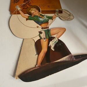 Vintage Cowgirl Cutout Valentine Card 1940's